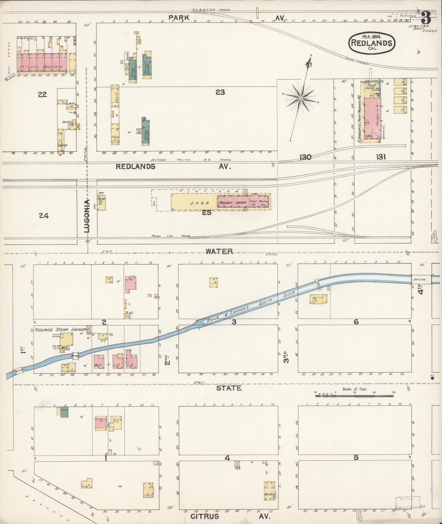 Sanborn Fire Insurance Map from Redlands, San Bernardino County, California (1894), Sheet #0003 - Complete Map Set gallery image, historic Sanborn map, vintage wall art, California California