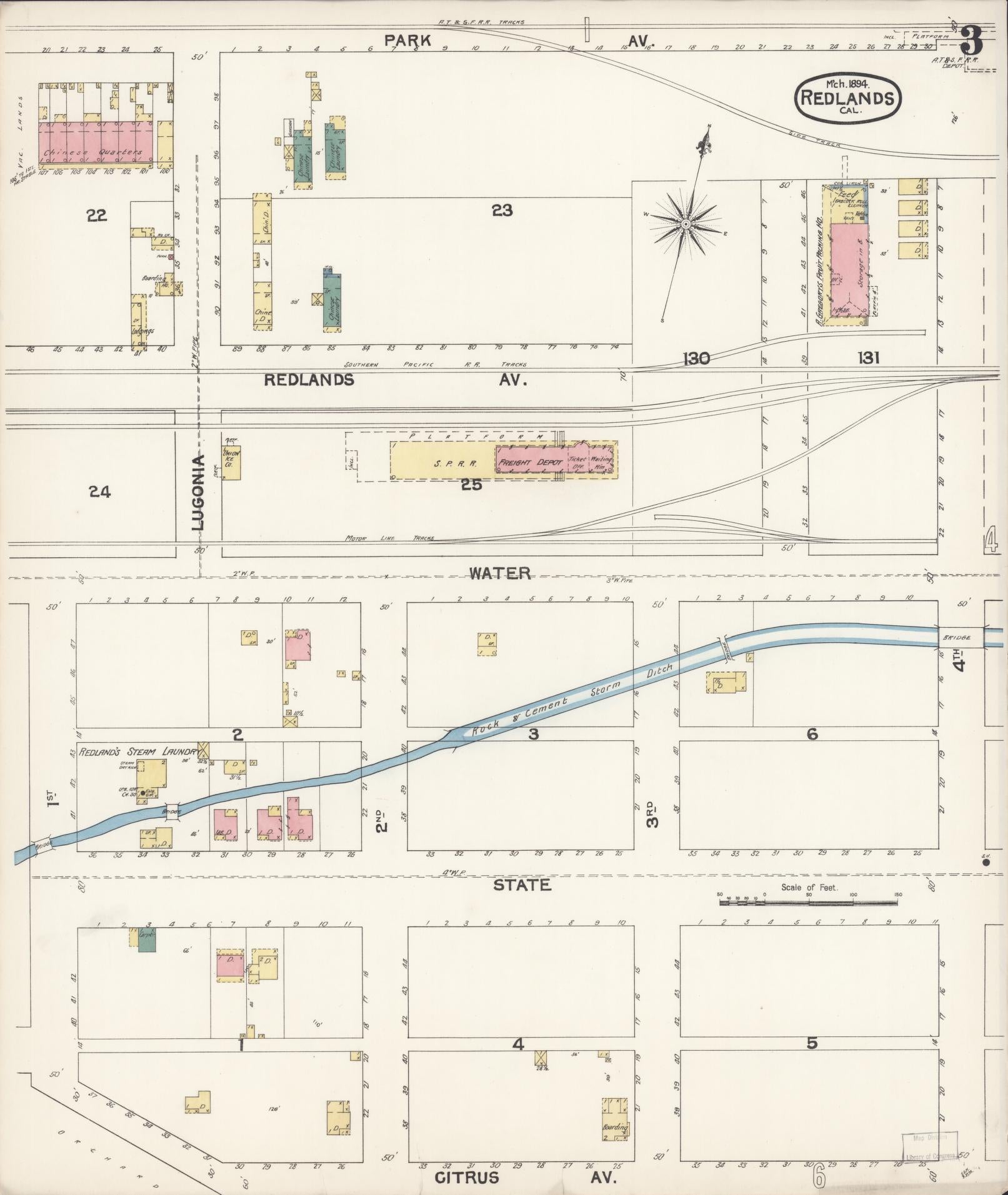 Sanborn Fire Insurance Map from Redlands, San Bernardino County, California (1894), Sheet #0003 - Complete Map Set gallery image, historic Sanborn map, vintage wall art, California California
