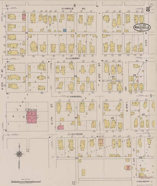 Sanborn Fire Insurance Map from Noblesville, Hamilton County, Indiana (1922), Sheet #0008 - Historic Sanborn Fire Insurance Map Print, vintage old map wall art, antique decor, genealogy gift, Indiana Indiana map