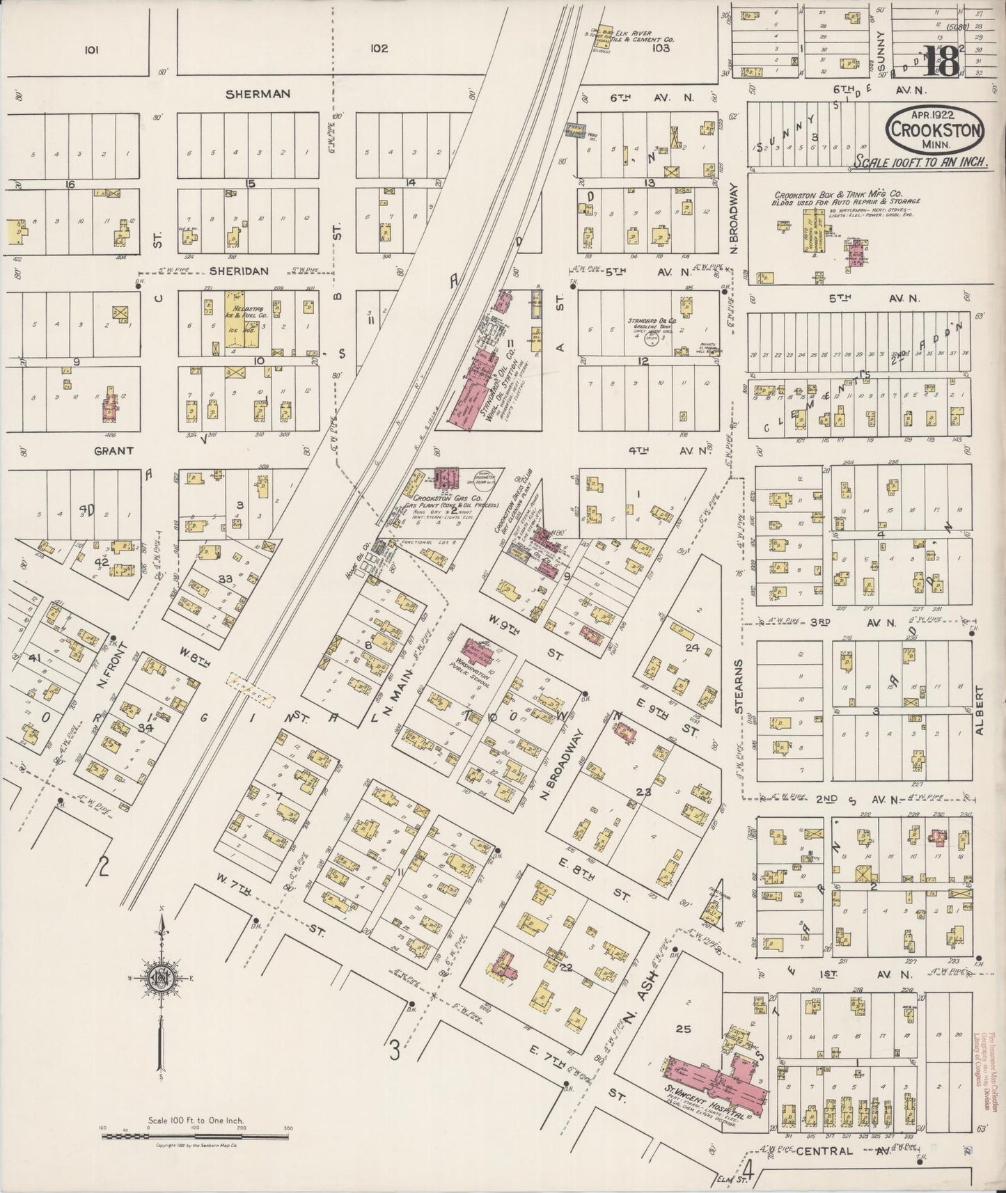 Sanborn Fire Insurance Map from Crookston, Polk County, Minnesota (1922), Sheet #0018 - Historic Sanborn Fire Insurance Map Print, vintage old map wall art, antique decor, genealogy gift, Minnesota Minnesota map