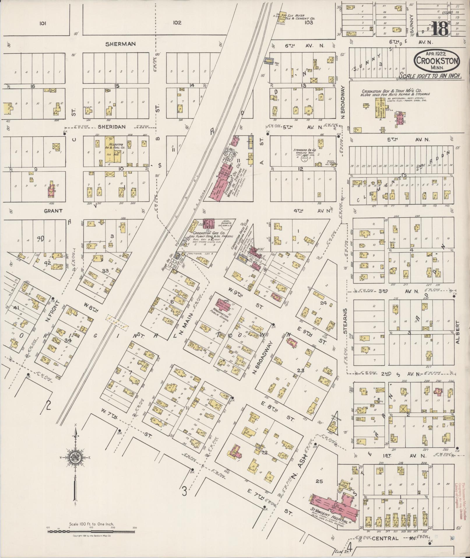 Sanborn Fire Insurance Map from Crookston, Polk County, Minnesota (1922), Sheet #0018 - Historic Sanborn Fire Insurance Map Print, vintage old map wall art, antique decor, genealogy gift, Minnesota Minnesota map
