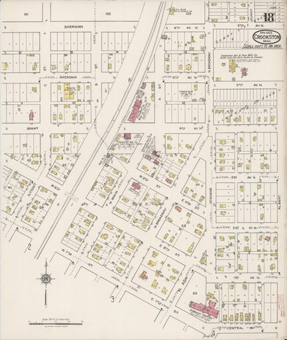 Sanborn Fire Insurance Map from Crookston, Polk County, Minnesota (1922), Sheet #0018 - Historic Sanborn Fire Insurance Map Print, vintage old map wall art, antique decor, genealogy gift, Minnesota Minnesota map