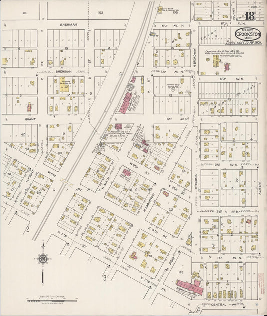 Sanborn Fire Insurance Map from Crookston, Polk County, Minnesota (1922), Sheet #0018 - Historic Sanborn Fire Insurance Map Print, vintage old map wall art, antique decor, genealogy gift, Minnesota Minnesota map