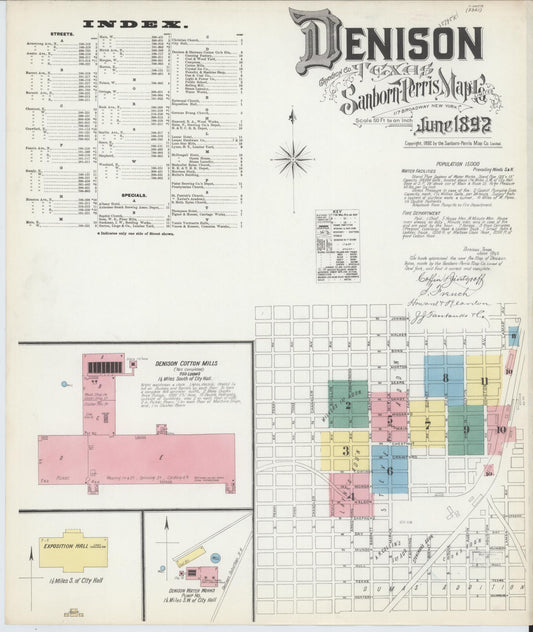 Sanborn Fire Insurance Map from Denison, Grayson County, Texas (1892), Sheet #0001 - Complete Map Set gallery image, historic Sanborn map, vintage wall art, Texas Texas
