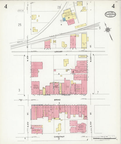 Sanborn Fire Insurance Map from Gadsden, Etowah County, Alabama (1926), Sheet #0004 - Complete Map Set gallery image, historic Sanborn map, vintage wall art, Alabama Alabama