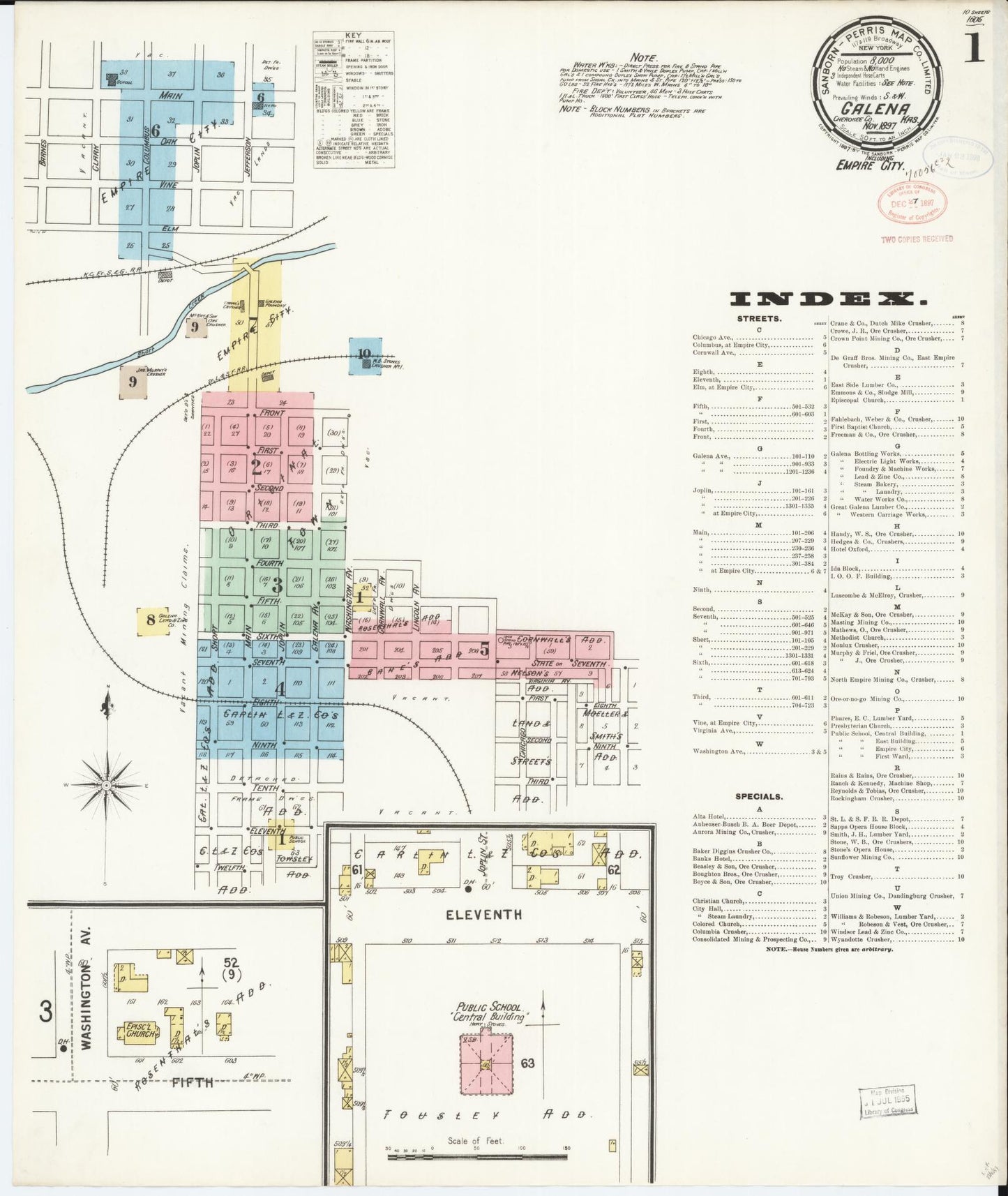 Sanborn Fire Insurance Map from Galena, Cherokee County, Kansas (1897), Sheet #0001 - Complete Map Set gallery image, historic Sanborn map, vintage wall art, Kansas Kansas