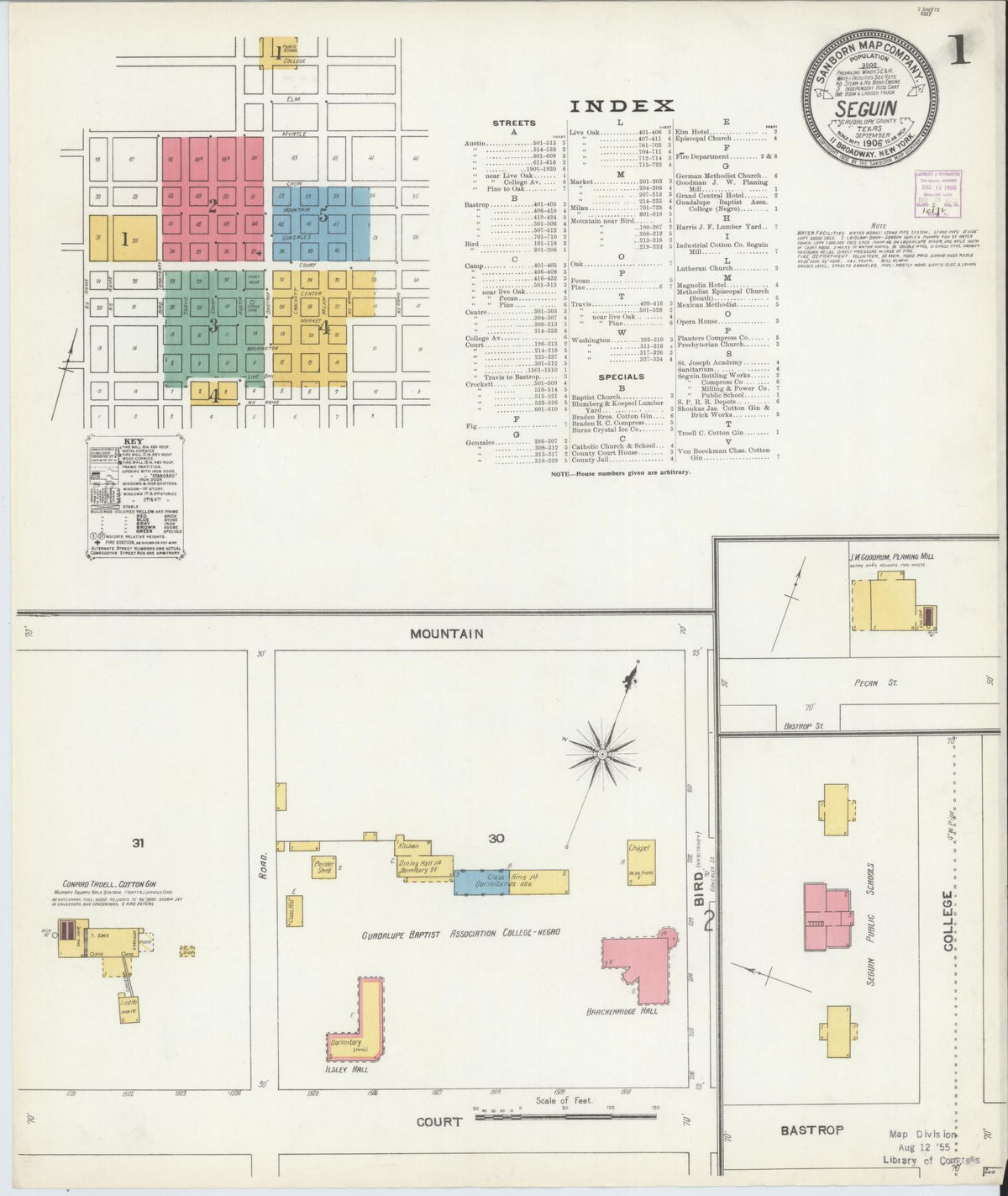 Sanborn Fire Insurance Map from Seguin, Guadalupe County, Texas (1906), Sheet #0001 - Complete Map Set gallery image, historic Sanborn map, vintage wall art, Texas Texas