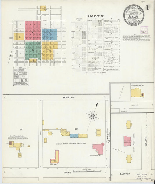 Sanborn Fire Insurance Map from Seguin, Guadalupe County, Texas (1906), Sheet #0001 - Complete Map Set gallery image, historic Sanborn map, vintage wall art, Texas Texas