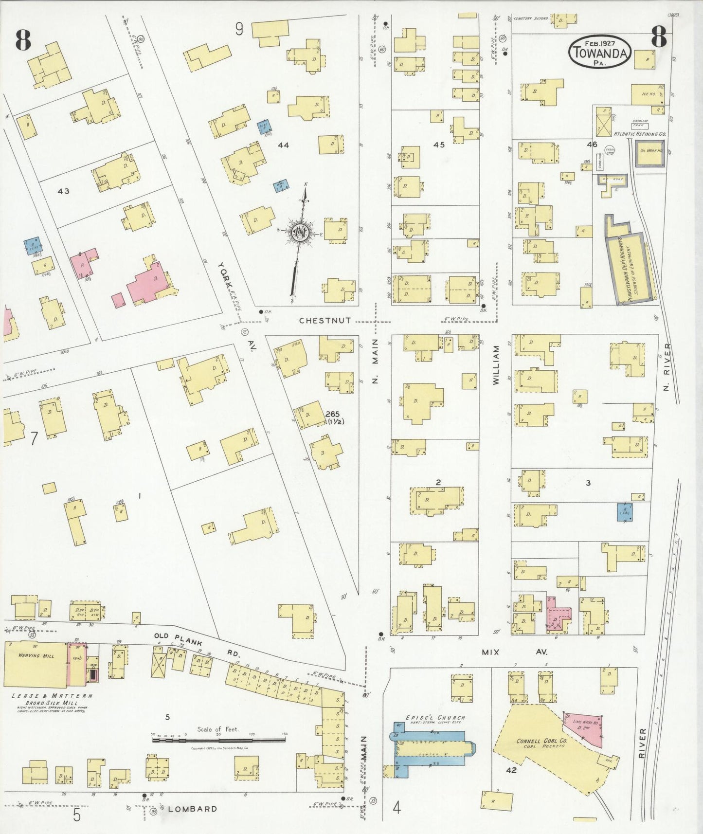 Sanborn Fire Insurance Map from Towanda, Bradford County, Pennsylvania (1927), Sheet #0008 - Complete Map Set gallery image, historic Sanborn map, vintage wall art, Pennsylvania Pennsylvania