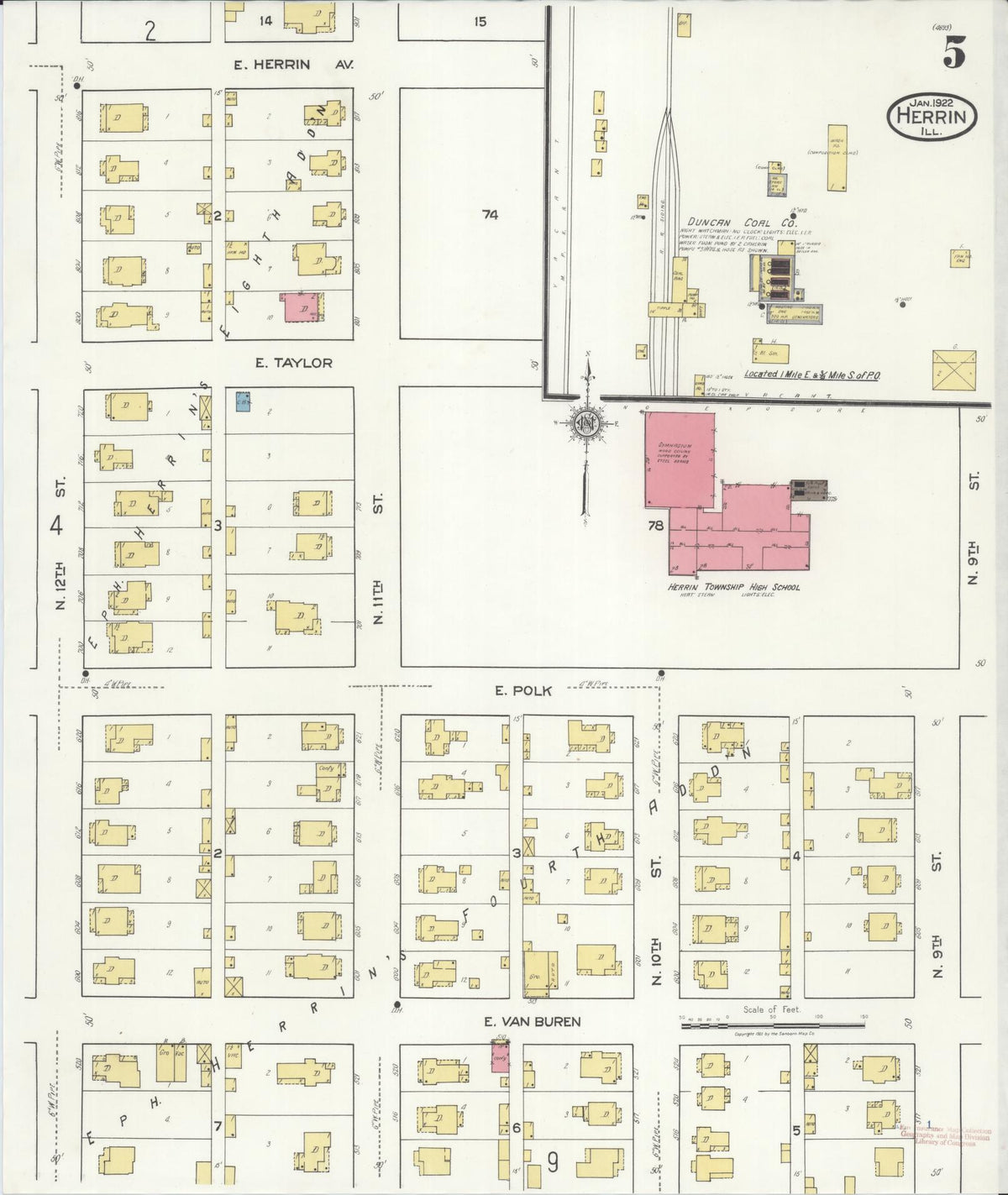 Sanborn Fire Insurance Map from Herrin, Williamson County, Illinois (1922), Sheet #0005 - Complete Map Set gallery image, historic Sanborn map, vintage wall art, Illinois Illinois