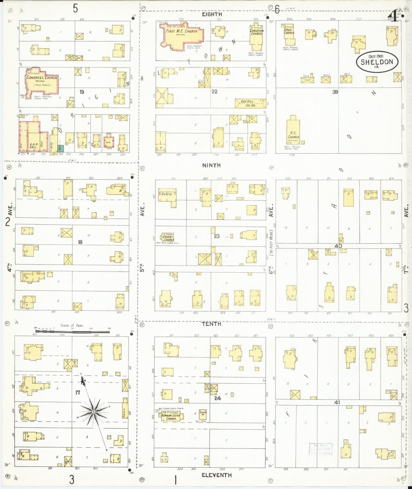 Sanborn Fire Insurance Map from Sheldon, O'Brien County, Iowa (1901), Sheet #0004 - Historic Sanborn Fire Insurance Map Print, vintage old map wall art
