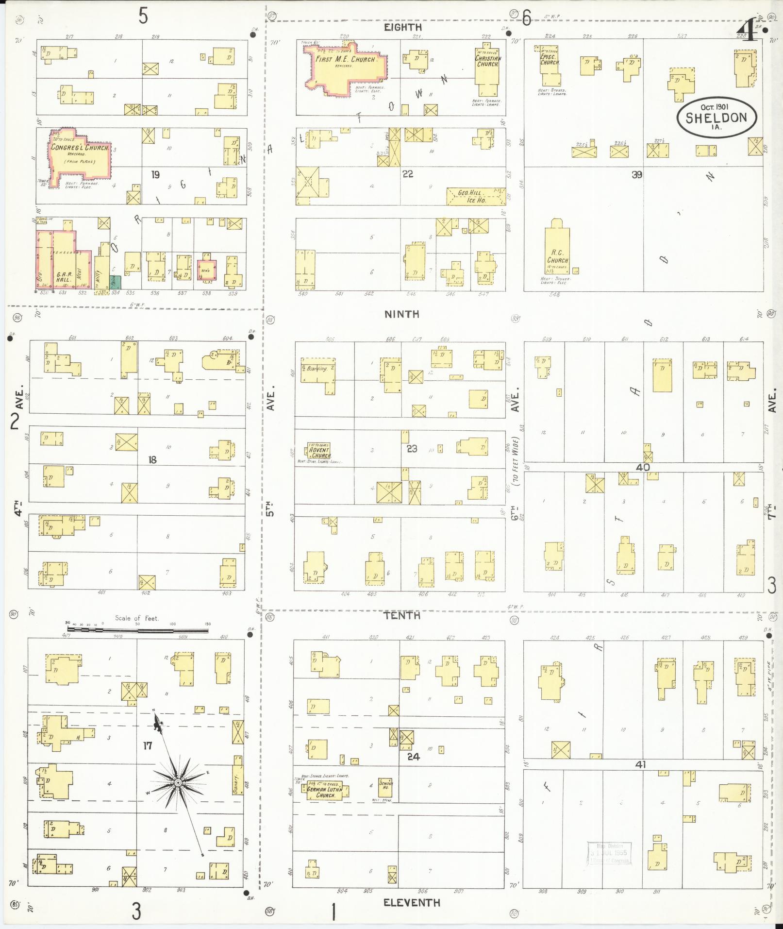 Sanborn Fire Insurance Map from Sheldon, O'Brien County, Iowa (1901), Sheet #0004 - Historic Sanborn Fire Insurance Map Print, vintage old map wall art