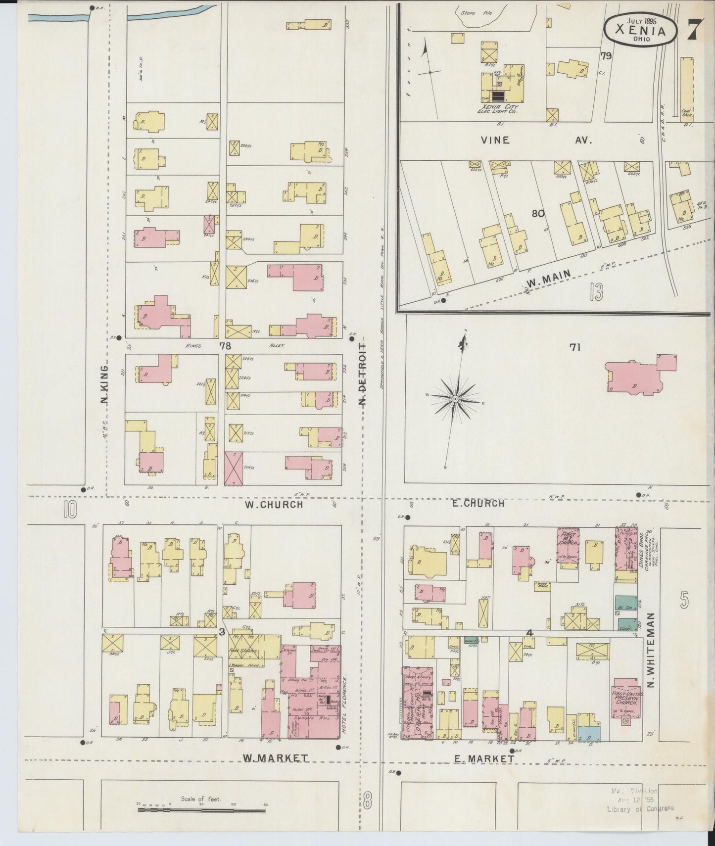 Sanborn Fire Insurance Map from Xenia, Greene County, Ohio (1895), Sheet #0007 - Complete Map Set gallery image, historic Sanborn map, vintage wall art, Ohio Ohio