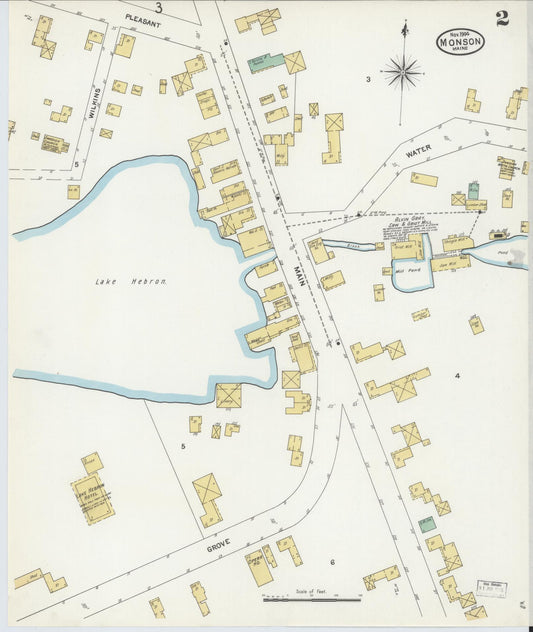 Sanborn Fire Insurance Map from Monson, Piscataquis County, Maine (1904), Sheet #0002 - Historic Sanborn Fire Insurance Map Print, vintage old map wall art, antique decor, genealogy gift, Maine Maine map