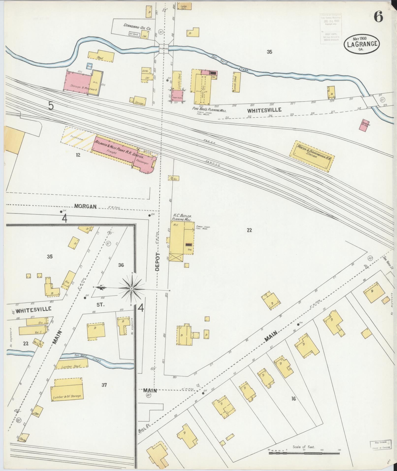 Sanborn Fire Insurance Map from La Grange, Troup County, Georgia (1900), Sheet #0006 - Complete Map Set gallery image, historic Sanborn map, vintage wall art, Georgia Georgia