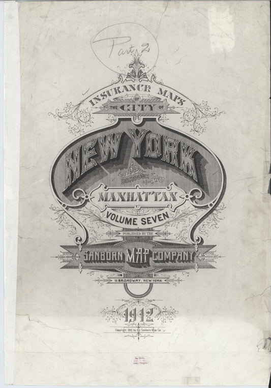 Sanborn Fire Insurance Map from New York, Bronx, Manhattan, New York (1912), Sheet #0001 - Historic Sanborn Fire Insurance Map Print, vintage old map wall art, antique decor, genealogy gift, New York New York map
