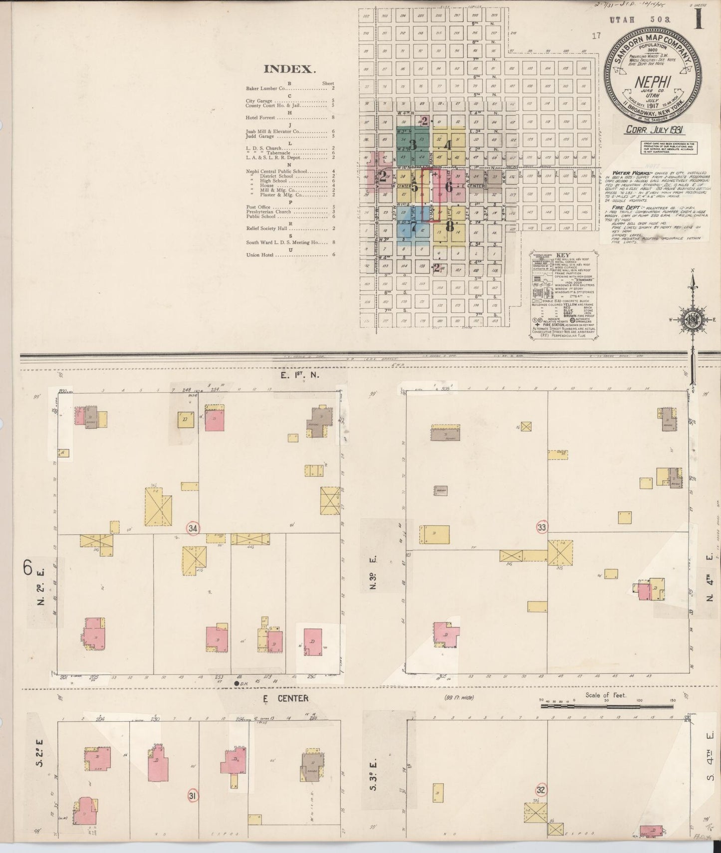 Sanborn Fire Insurance Map from Nephi, Juab County, Utah (1931), Sheet #0001 - Complete Map Set gallery image, historic Sanborn map, vintage wall art, Utah Utah