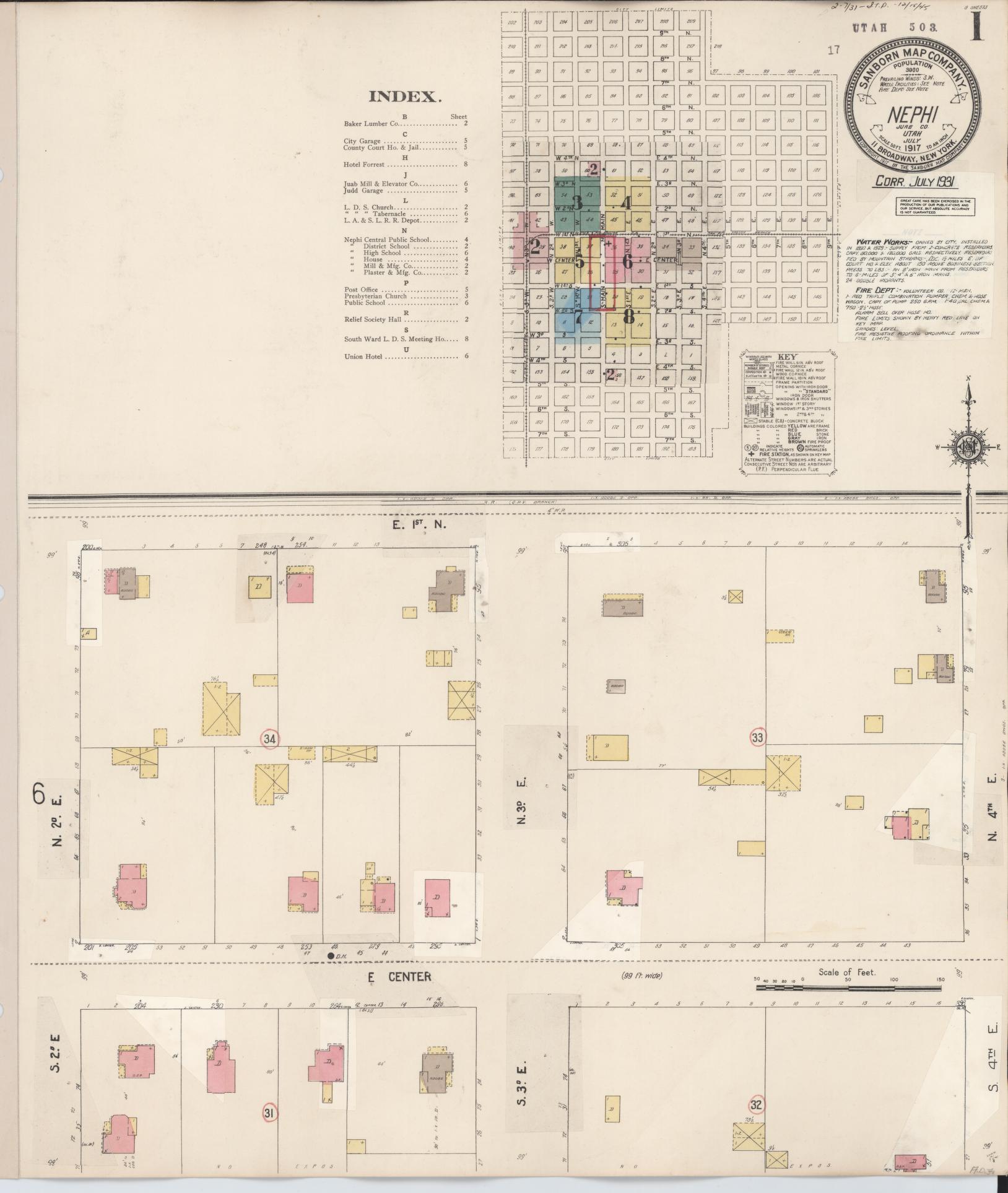Sanborn Fire Insurance Map from Nephi, Juab County, Utah (1931), Sheet #0001 - Complete Map Set gallery image, historic Sanborn map, vintage wall art, Utah Utah