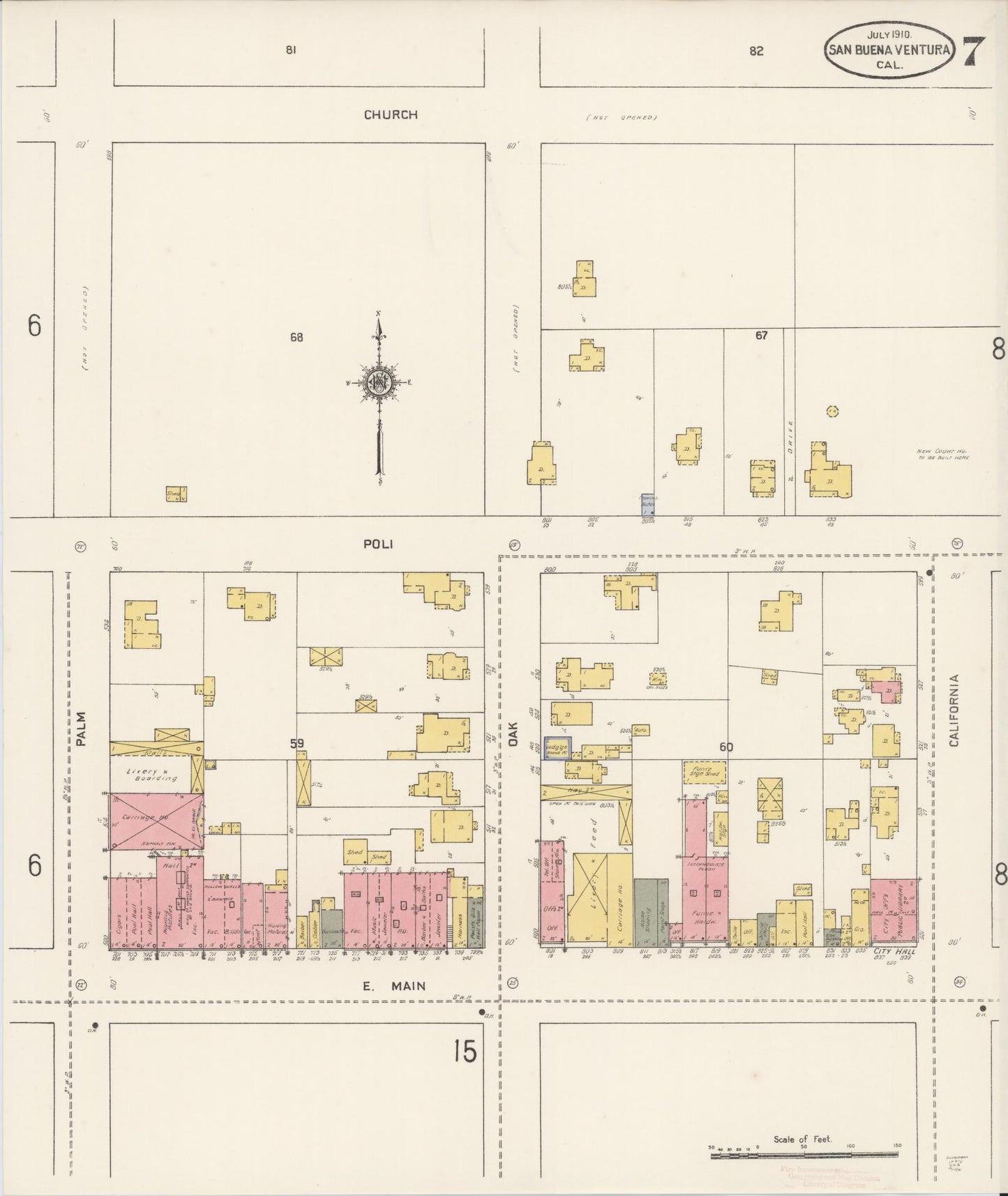 Sanborn Fire Insurance Map from San Buenaventura, Ventura County, California (1910), Sheet #0007 - Complete Map Set gallery image, historic Sanborn map, vintage wall art, California California