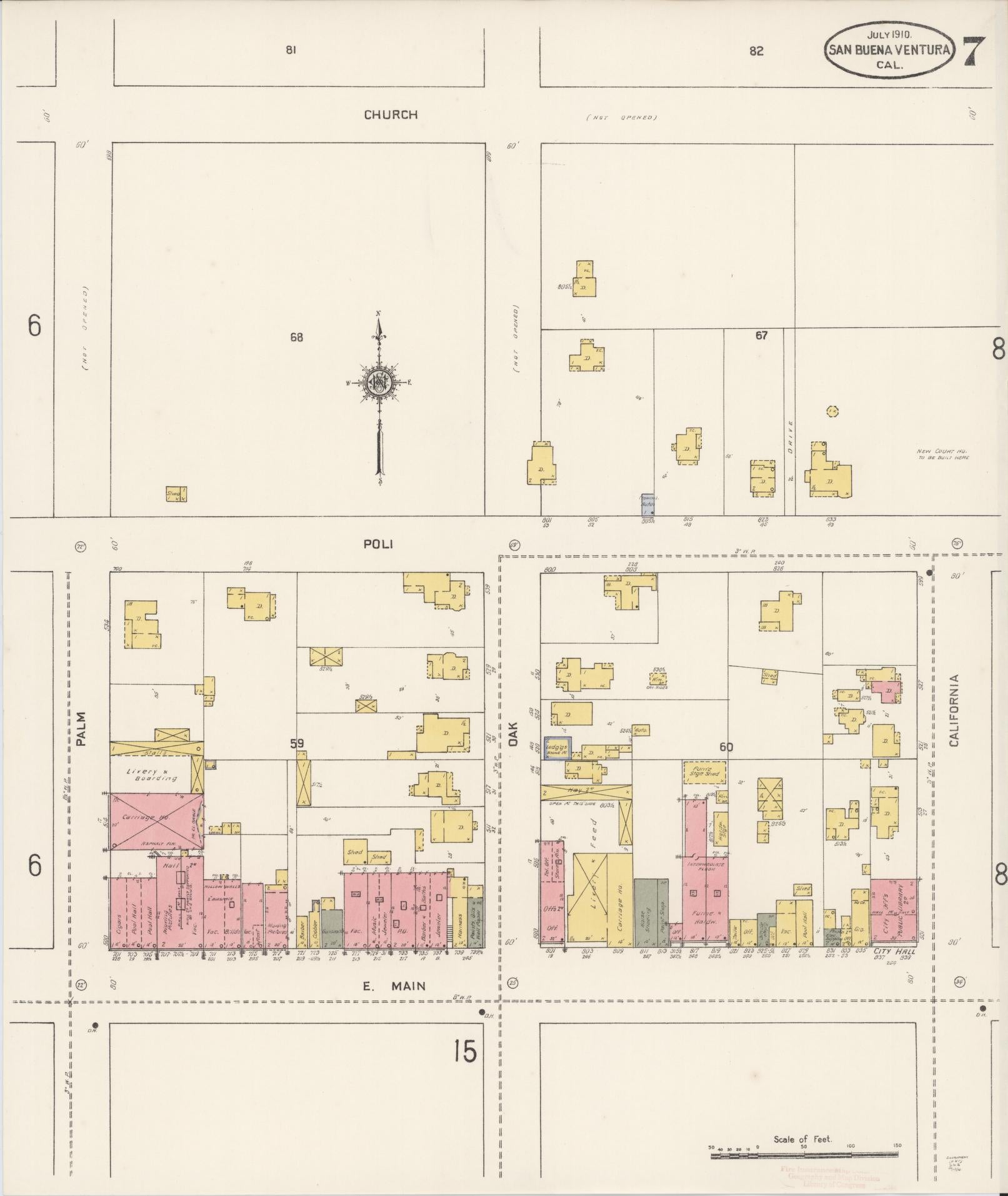 Sanborn Fire Insurance Map from San Buenaventura, Ventura County, California (1910), Sheet #0007 - Complete Map Set gallery image, historic Sanborn map, vintage wall art, California California