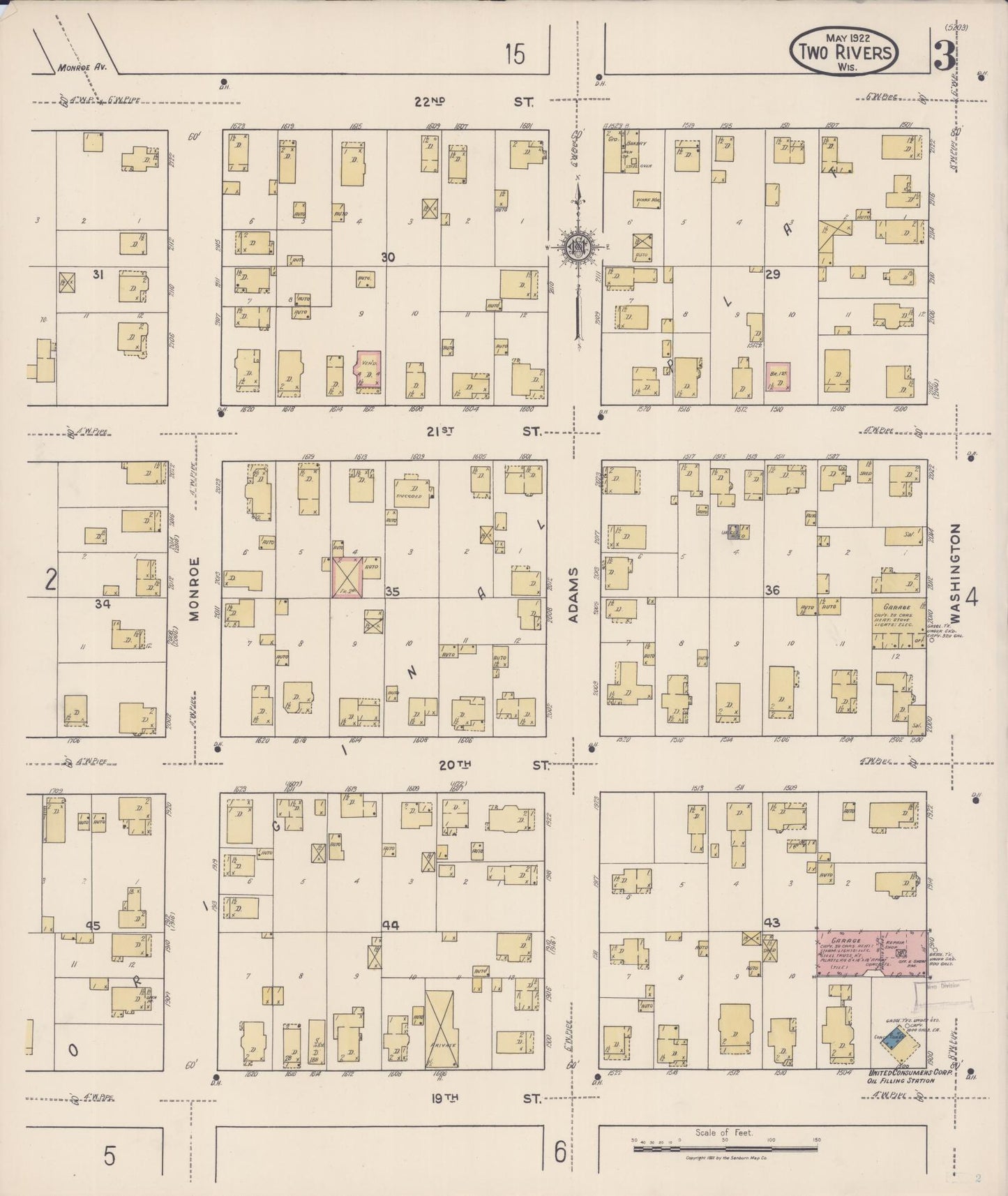 Sanborn Fire Insurance Map from Two Rivers, Manitowoc County, Wisconsin (1922), Sheet #0003 - Complete Map Set gallery image, historic Sanborn map, vintage wall art, Wisconsin Wisconsin