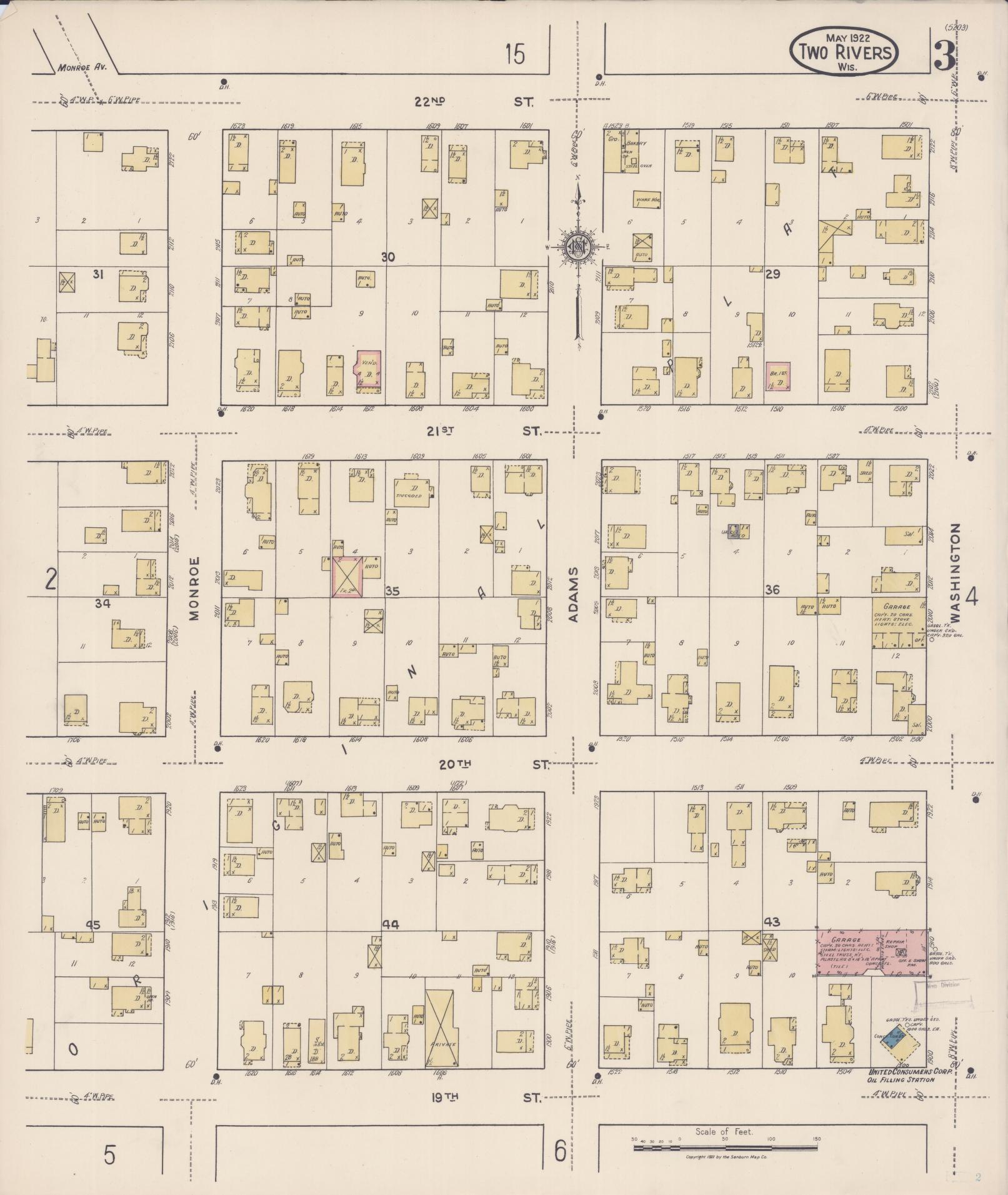 Sanborn Fire Insurance Map from Two Rivers, Manitowoc County, Wisconsin (1922), Sheet #0003 - Complete Map Set gallery image, historic Sanborn map, vintage wall art, Wisconsin Wisconsin