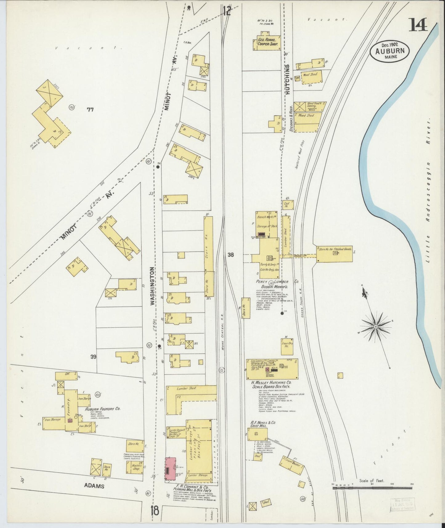 Sanborn Fire Insurance Map from Auburn, Androscoggin County, Maine (1902), Sheet #0014 - Complete Map Set gallery image, historic Sanborn map, vintage wall art, Maine Maine