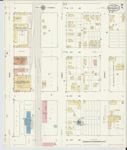Sanborn Fire Insurance Map from Bismarck, Burleigh County, North Dakota (1912), Sheet #0007 - Complete Map Set gallery image, historic Sanborn map, vintage wall art, North Dakota North Dakota