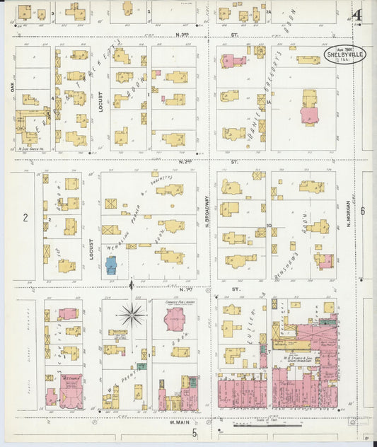 Sanborn Fire Insurance Map from Shelbyville, Shelby County, Illinois (1906), Sheet #0004 - Historic Sanborn Fire Insurance Map Print, vintage old map wall art, antique decor, genealogy gift, Illinois Illinois map