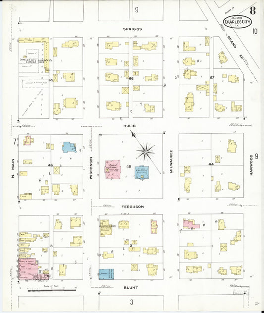 Sanborn Fire Insurance Map from Charles City, Floyd County, Iowa (1909), Sheet #0008 - Historic Sanborn Fire Insurance Map Print, vintage old map wall art