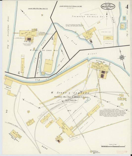 Sanborn Fire Insurance Map from Moss Point, Jackson County, Mississippi (1915), Sheet #0004 - Historic Sanborn Fire Insurance Map Print, vintage old map wall art, antique decor, genealogy gift, Mississippi Mississippi map