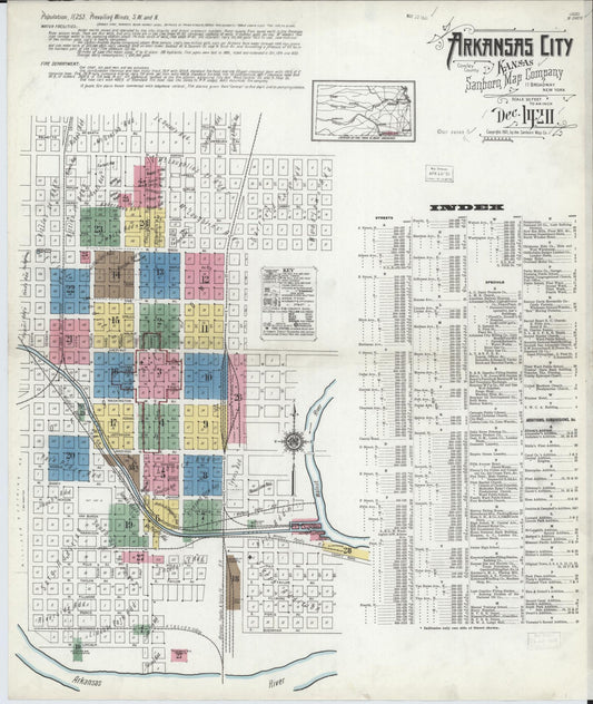 Sanborn Fire Insurance Map from Arkansas City, Cowley County, Kansas (1920), Sheet #0001 - Historic Sanborn Fire Insurance Map Print, vintage old map wall art, antique decor, genealogy gift, Arkansas Arkansas map