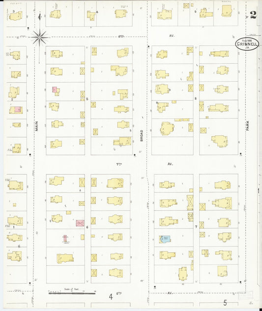 Sanborn Fire Insurance Map from Grinnell, Poweshiek County, Iowa (1906), Sheet #0002 - Historic Sanborn Fire Insurance Map Print, vintage old map wall art