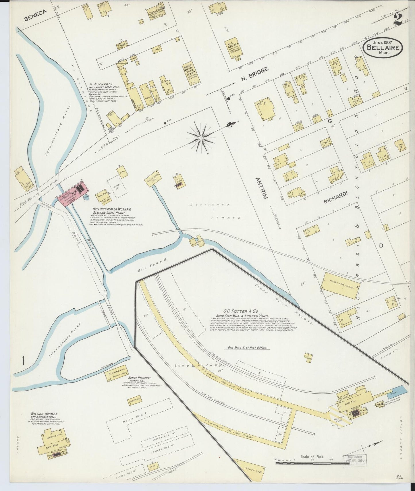Sanborn Fire Insurance Map from Bellaire, Antrim County, Michigan (1907), Sheet #0002 - Complete Map Set gallery image, historic Sanborn map, vintage wall art, Michigan Michigan