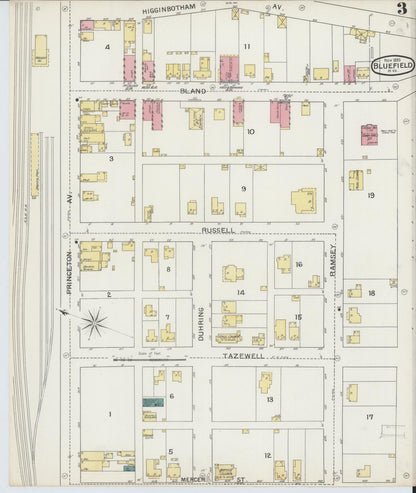 Sanborn Fire Insurance Map from Bluefield, Mercer County, West Virginia (1893), Sheet #0003 - Complete Map Set gallery image, historic Sanborn map, vintage wall art, West Virginia West Virginia