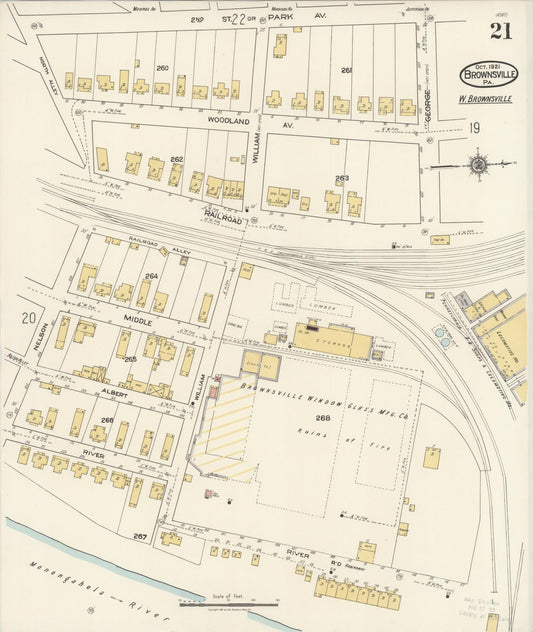 Sanborn Fire Insurance Map from Brownsville, Fayette County, Pennsylvania (1921), Sheet #0021 - Historic Sanborn Fire Insurance Map Print, vintage old map wall art, antique decor, genealogy gift, Pennsylvania Pennsylvania map