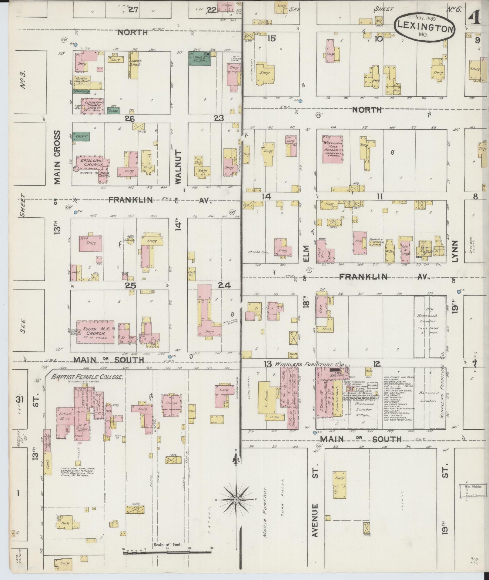Sanborn Fire Insurance Map from Lexington, Lafayette County, Missouri (1889), Sheet #0004 - Complete Map Set gallery image, historic Sanborn map, vintage wall art, Missouri Missouri
