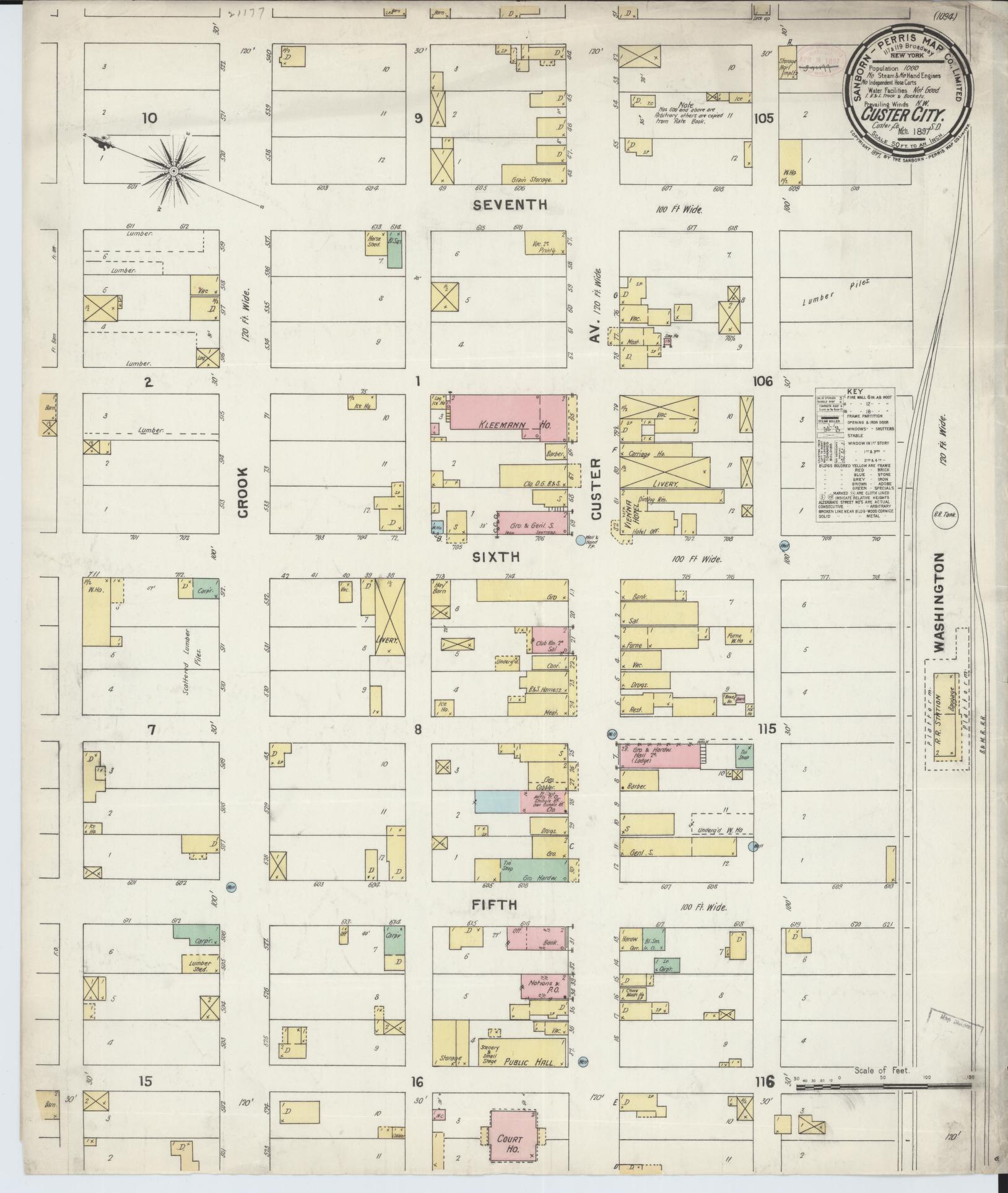 Sanborn Fire Insurance Map from Custer, Custer County, South Dakota (1897), Sheet #0001 - Historic Sanborn Fire Insurance Map Print, vintage old map wall art, antique decor, genealogy gift, South Dakota South Dakota map