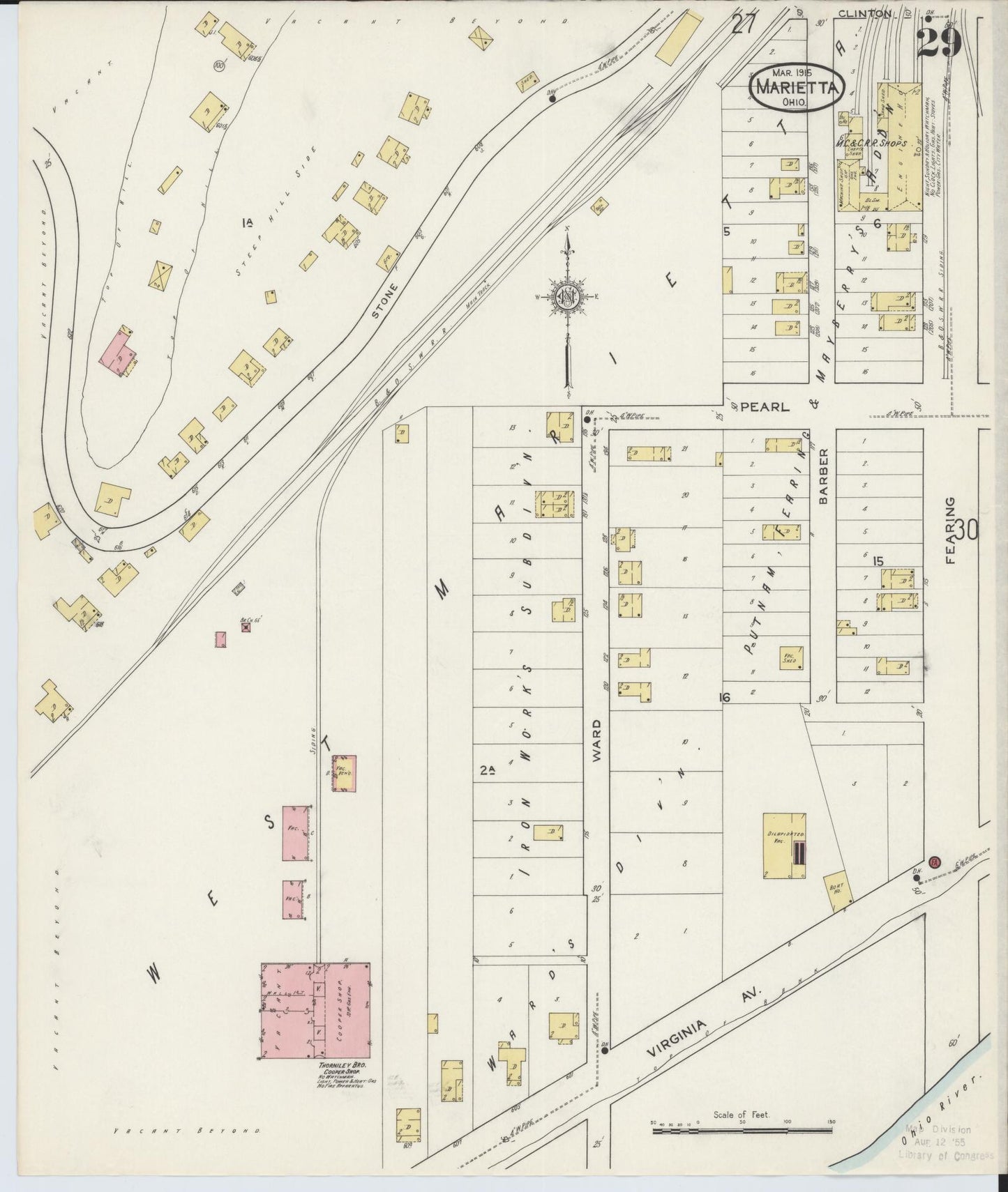 Sanborn Fire Insurance Map from Marietta, Washington County, Ohio (1915), Sheet #0029 - Complete Map Set gallery image, historic Sanborn map, vintage wall art, Ohio Ohio