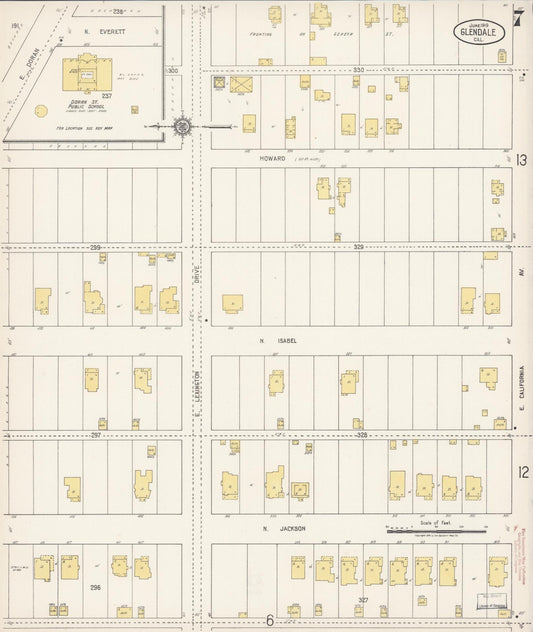 Sanborn Fire Insurance Map from Glendale, Los Angeles County, California (1919), Sheet #0007 - Historic Sanborn Fire Insurance Map Print, vintage old map wall art, antique decor, genealogy gift, California California map