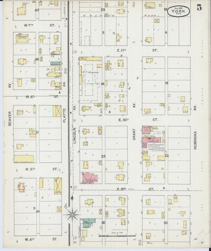 Sanborn Fire Insurance Map from York, York County, Nebraska (1892), Sheet #0005 - Complete Map Set gallery image, historic Sanborn map, vintage wall art, Nebraska Nebraska