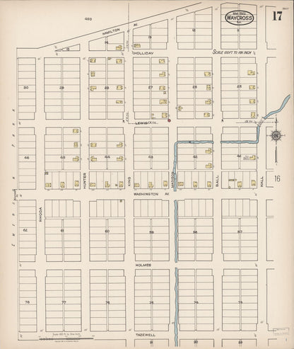 Sanborn Fire Insurance Map from Waycross, Ware County, Georgia (1922), Sheet #0017 - Complete Map Set gallery image, historic Sanborn map, vintage wall art, Georgia Georgia