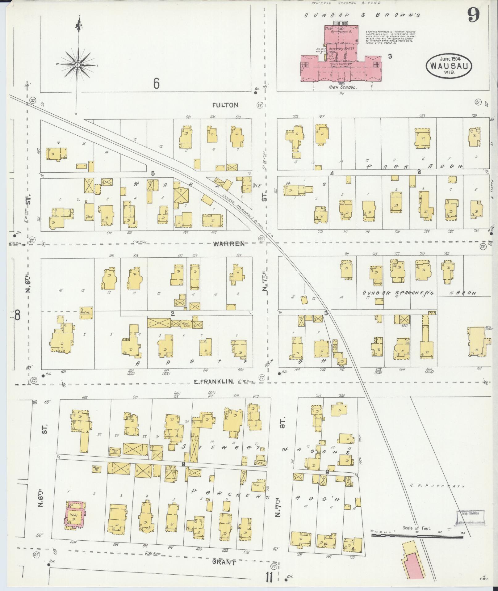 Sanborn Fire Insurance Map from Wausau, Marathon County, Wisconsin (1904), Sheet #0009 - Complete Map Set gallery image, historic Sanborn map, vintage wall art, Wisconsin Wisconsin