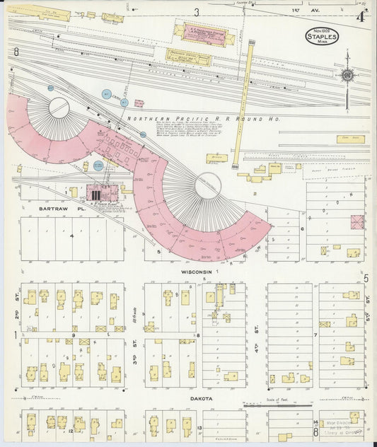 Sanborn Fire Insurance Map from Staples, Todd County, Minnesota (1909), Sheet #0004 - Historic Sanborn Fire Insurance Map Print, vintage old map wall art, antique decor, genealogy gift, Minnesota Minnesota map