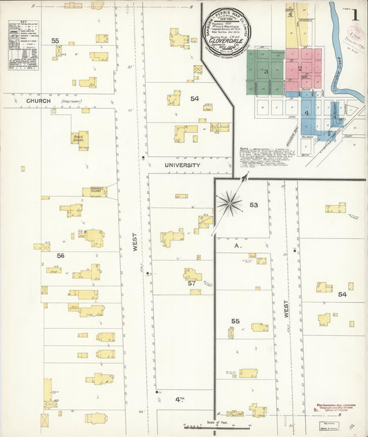 Sanborn Fire Insurance Map from Cloverdale, Sonoma County, California (1894), Sheet #0001 - Historic Sanborn Fire Insurance Map Print, vintage old map wall art, antique decor, genealogy gift, California California map