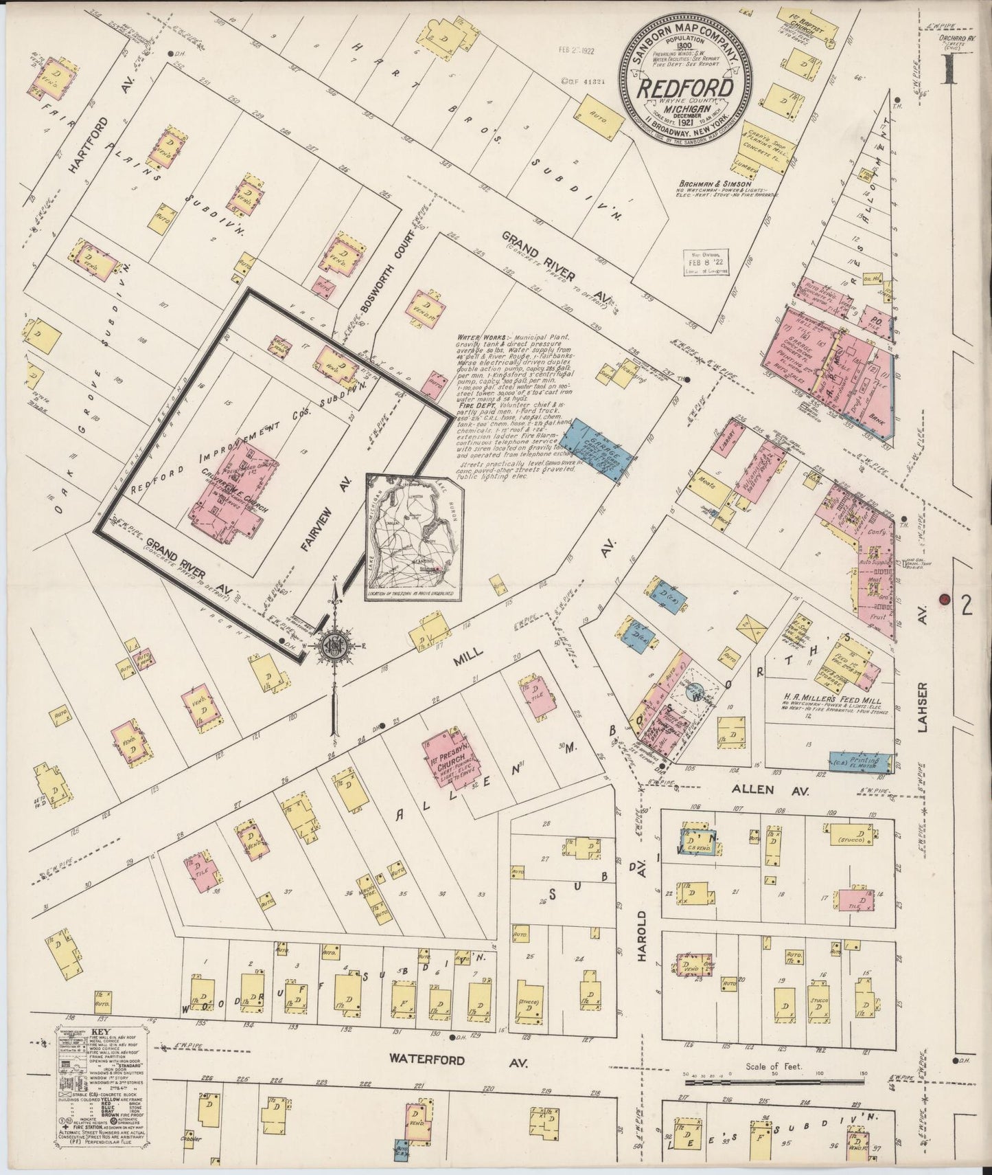Sanborn Fire Insurance Map from Redford, Wayne County, Michigan (1921), Sheet #0001 - Complete Map Set gallery image, historic Sanborn map, vintage wall art, Michigan Michigan
