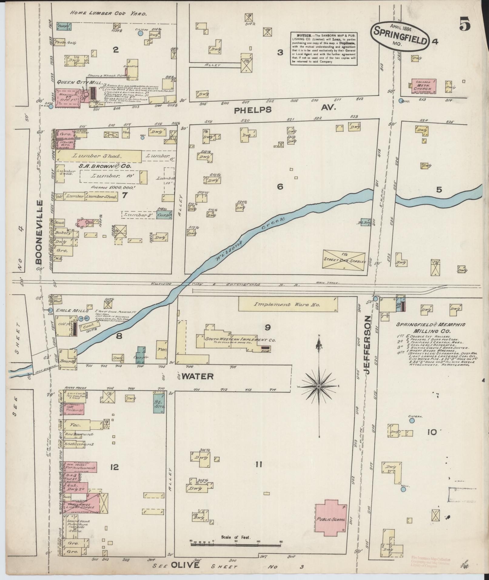 Sanborn Fire Insurance Map from Springfield, Greene County, Missouri (1884), Sheet #0005 - Historic Sanborn Fire Insurance Map Print, vintage old map wall art, antique decor, genealogy gift, Missouri Missouri map