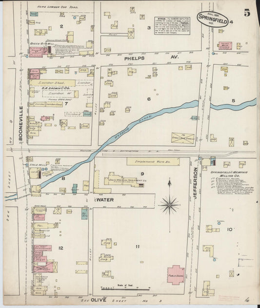 Sanborn Fire Insurance Map from Springfield, Greene County, Missouri (1884), Sheet #0005 - Historic Sanborn Fire Insurance Map Print, vintage old map wall art, antique decor, genealogy gift, Missouri Missouri map