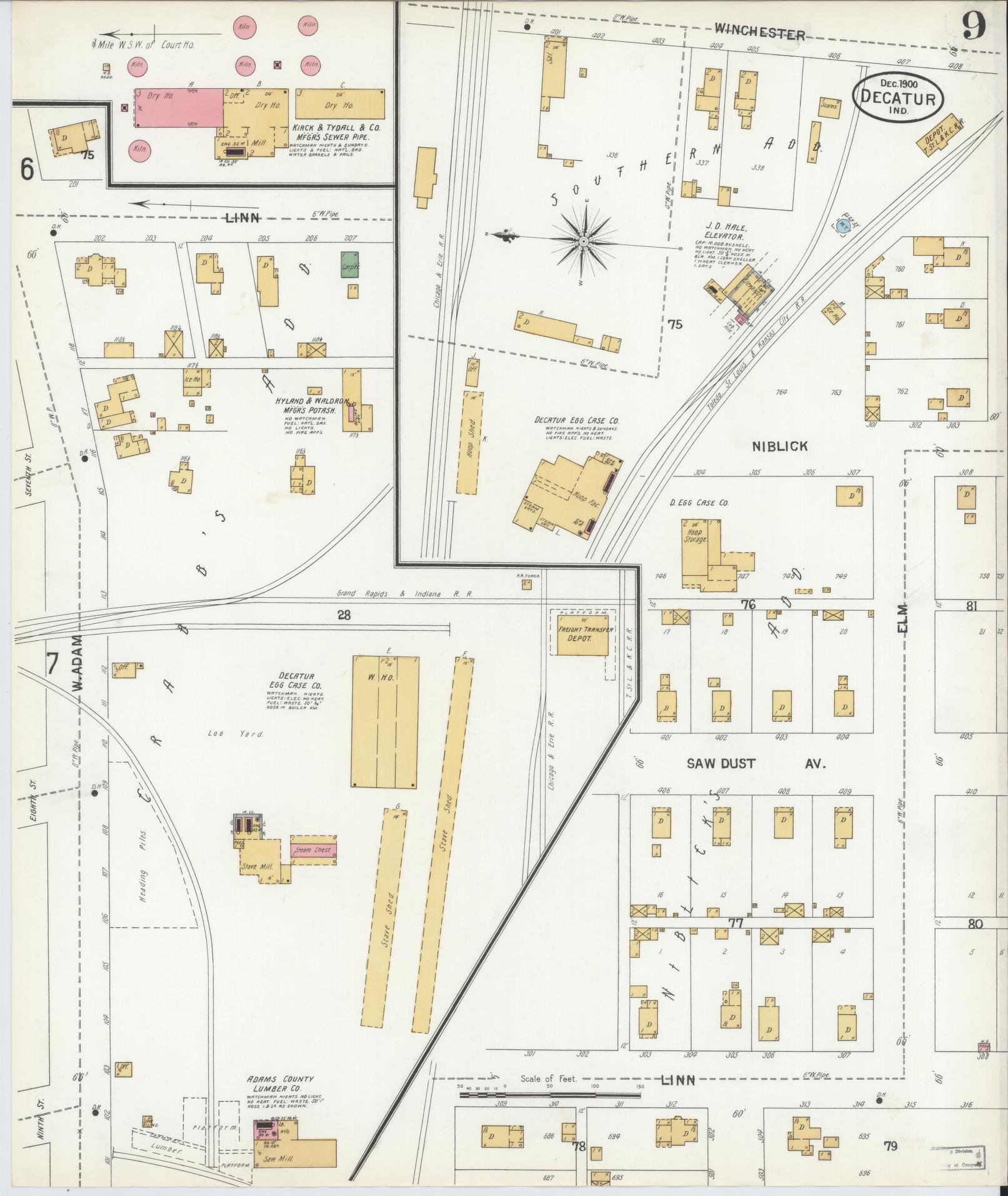Sanborn Fire Insurance Map from Decatur, Adams County, Indiana (1900), Sheet #0009 - Historic Sanborn Fire Insurance Map Print, vintage old map wall art, antique decor, genealogy gift, Indiana Indiana map