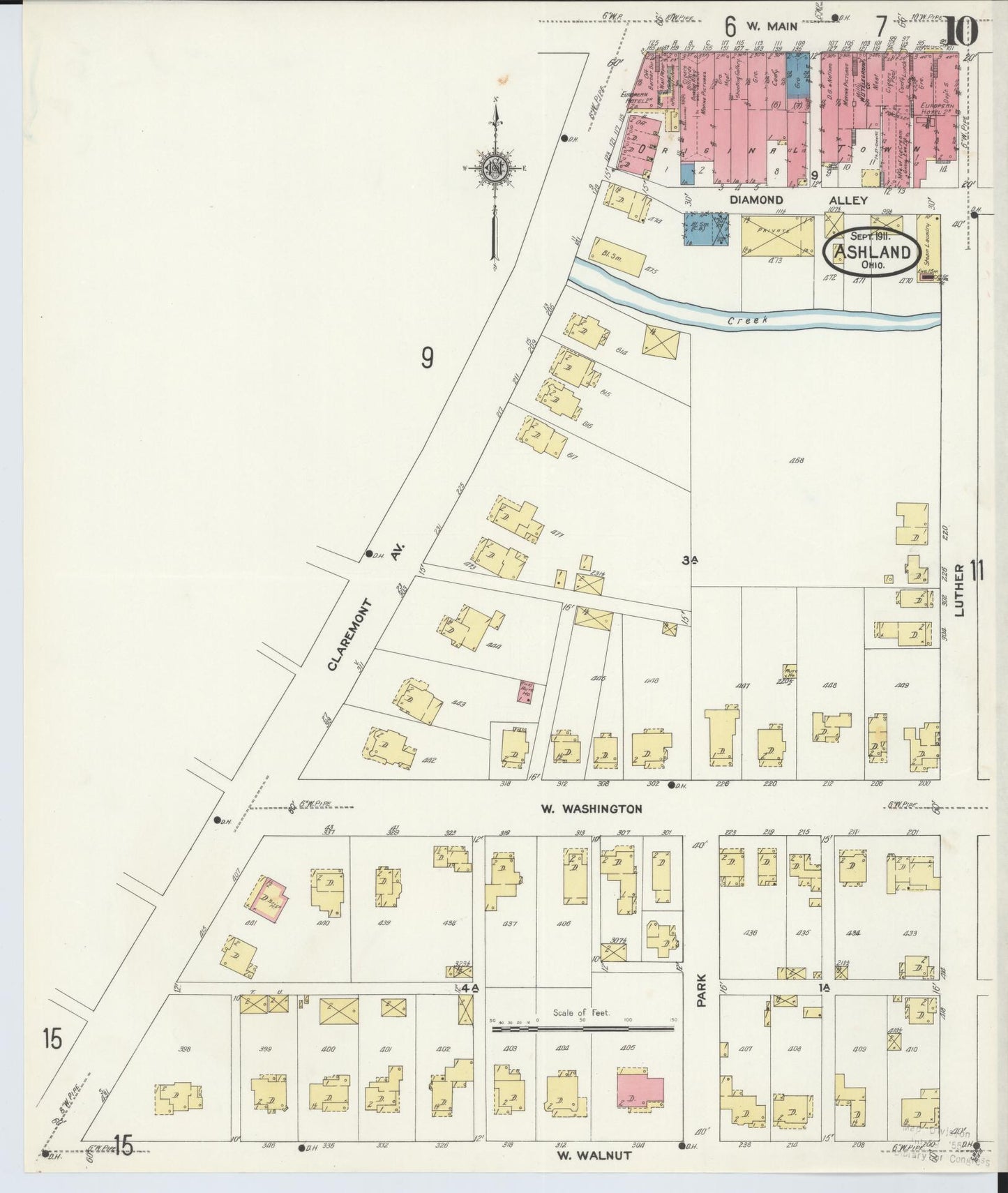 Sanborn Fire Insurance Map from Ashland, Ashland County, Ohio (1911), Sheet #0010 - Complete Map Set gallery image, historic Sanborn map, vintage wall art, Ohio Ohio